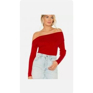 MAJORELLE Twister Sweater Asymmetrical Off The Shoulder Red Knitted Sweater M